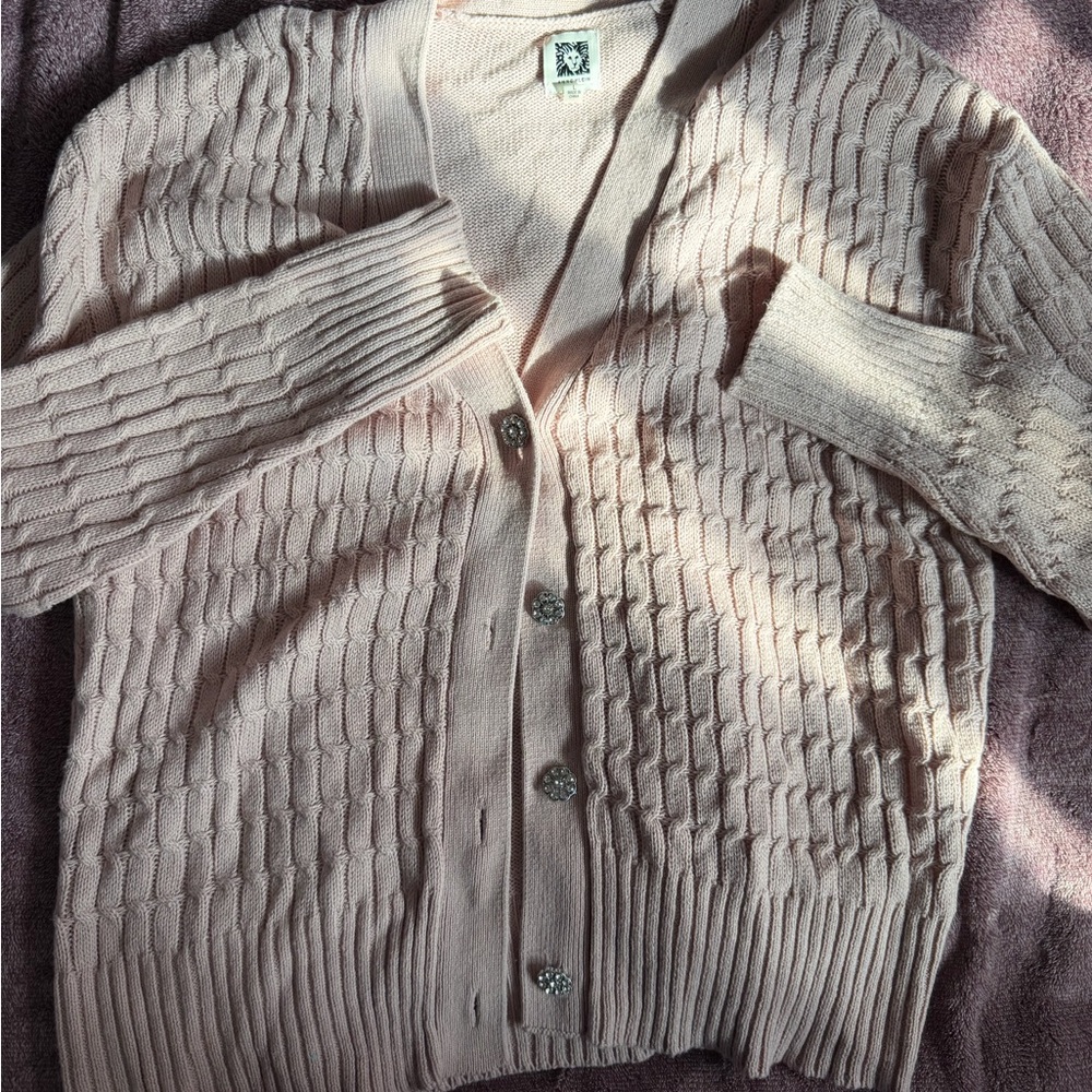 Anne Klein Light Pink Cable Knit Cardigan